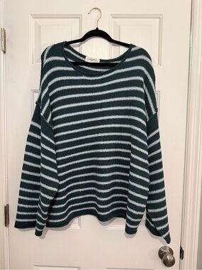 Carly Jean Los Angeles Teal & White Striped Crewneck Sweater